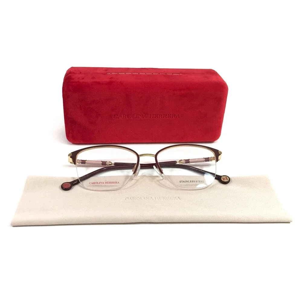 Carolina Herrera Eyeglasses Frames CH0033 NOA Gold Burgundy Cat Eye 53-17-145